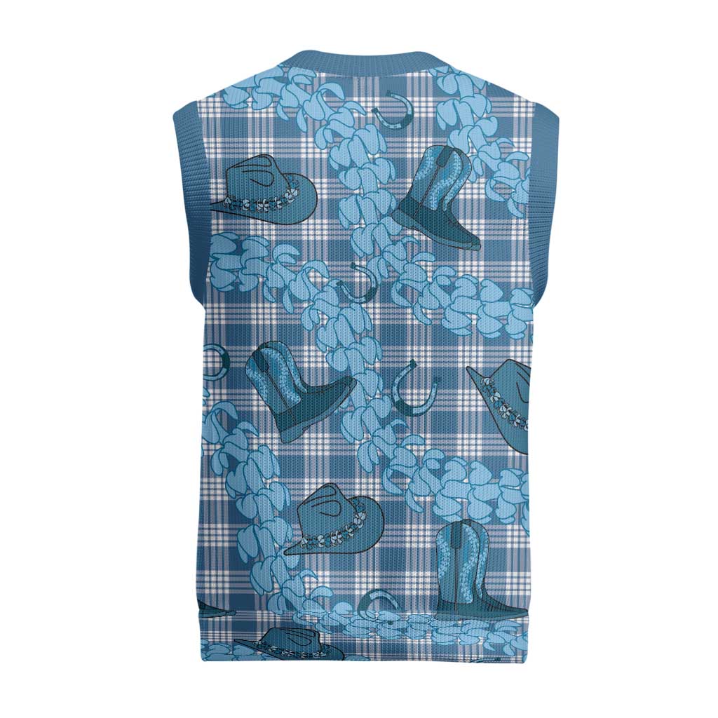 Cyan Palaka Hawaii Cowboy Christmas Knitted V-Neck Vest Puakenikeni Lei Paniolo Papale Seamless Vibes LT14 - Polynesian Pride