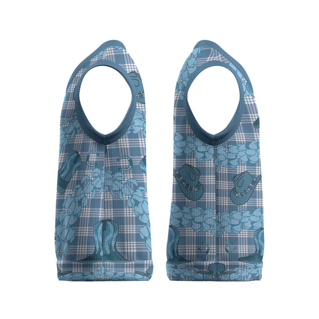 Cyan Palaka Hawaii Cowboy Christmas Knitted V-Neck Vest Puakenikeni Lei Paniolo Papale Seamless Vibes LT14 - Polynesian Pride