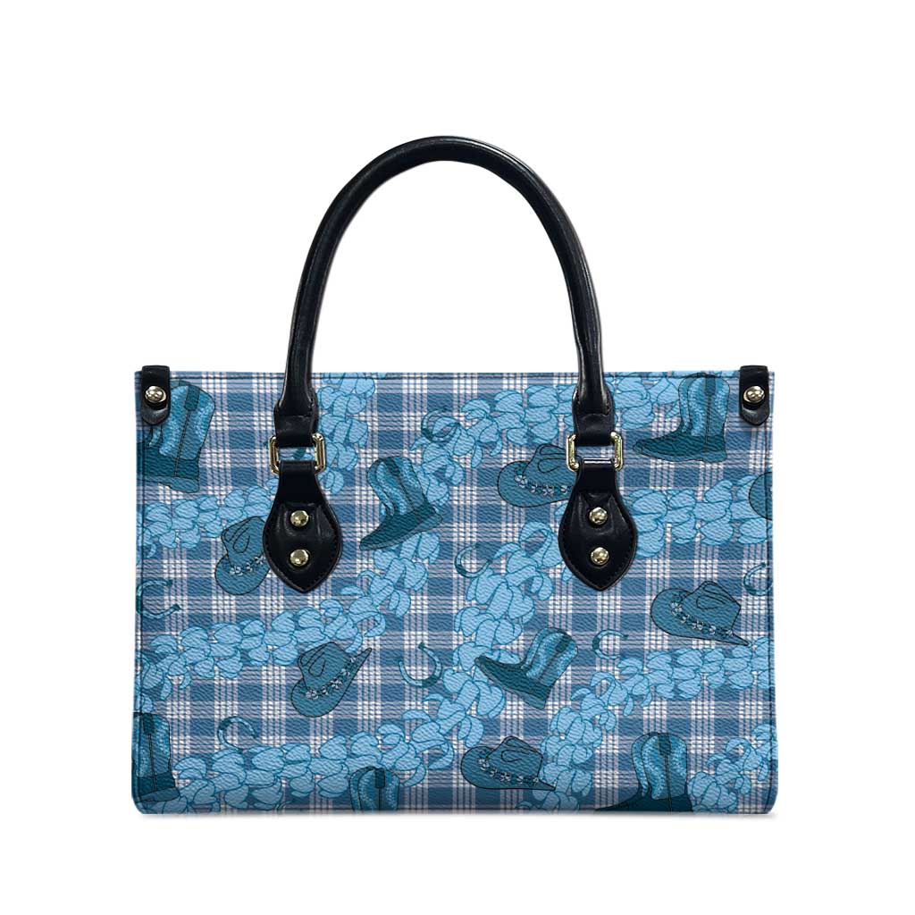 Cyan Palaka Hawaii Cowboy Leather Bag Puakenikeni Lei Paniolo Papale Seamless Vibes LT14 - Polynesian Pride