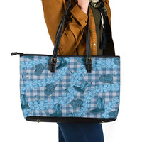 Cyan Palaka Hawaii Cowboy Leather Tote Bag Puakenikeni Lei Paniolo Papale Seamless Vibes LT14 - Polynesian Pride
