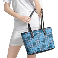 Cyan Palaka Hawaii Cowboy Leather Tote Bag Puakenikeni Lei Paniolo Papale Seamless Vibes LT14 - Polynesian Pride
