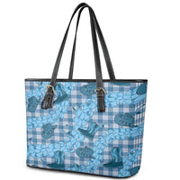 Cyan Palaka Hawaii Cowboy Leather Tote Bag Puakenikeni Lei Paniolo Papale Seamless Vibes LT14 - Polynesian Pride