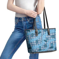 Cyan Palaka Hawaii Cowboy Leather Tote Bag Puakenikeni Lei Paniolo Papale Seamless Vibes LT14 - Polynesian Pride