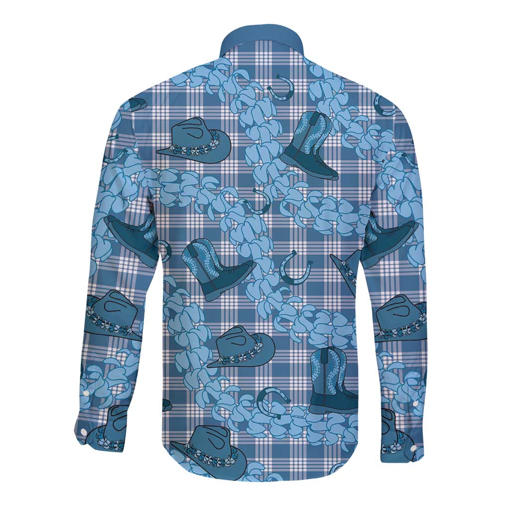 Cyan Palaka Hawaii Cowboy Long Sleeve Button Shirt Puakenikeni Lei Paniolo Papale Seamless Vibes LT14 - Polynesian Pride