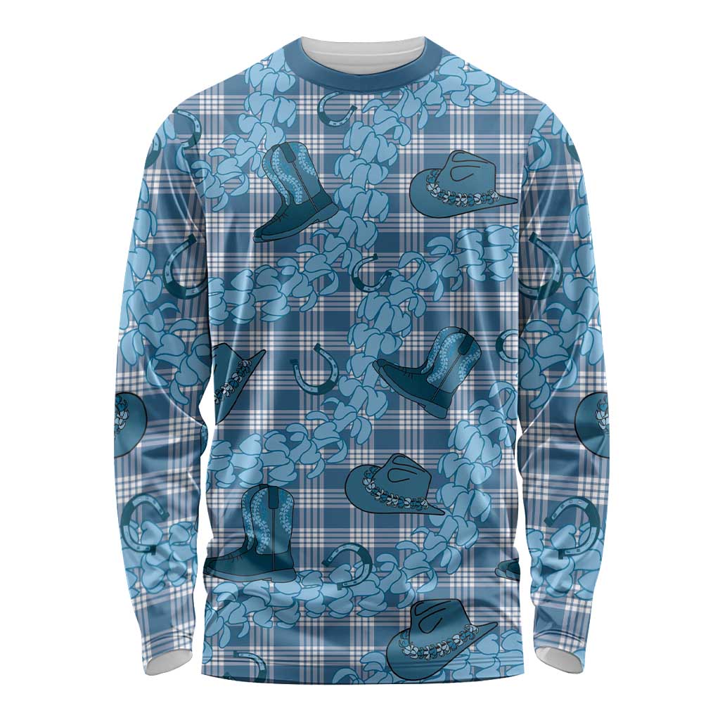 Cyan Palaka Hawaii Cowboy Long Sleeve Shirt Puakenikeni Lei Paniolo Papale Seamless Vibes LT14 Unisex Cyan - Polynesian Pride