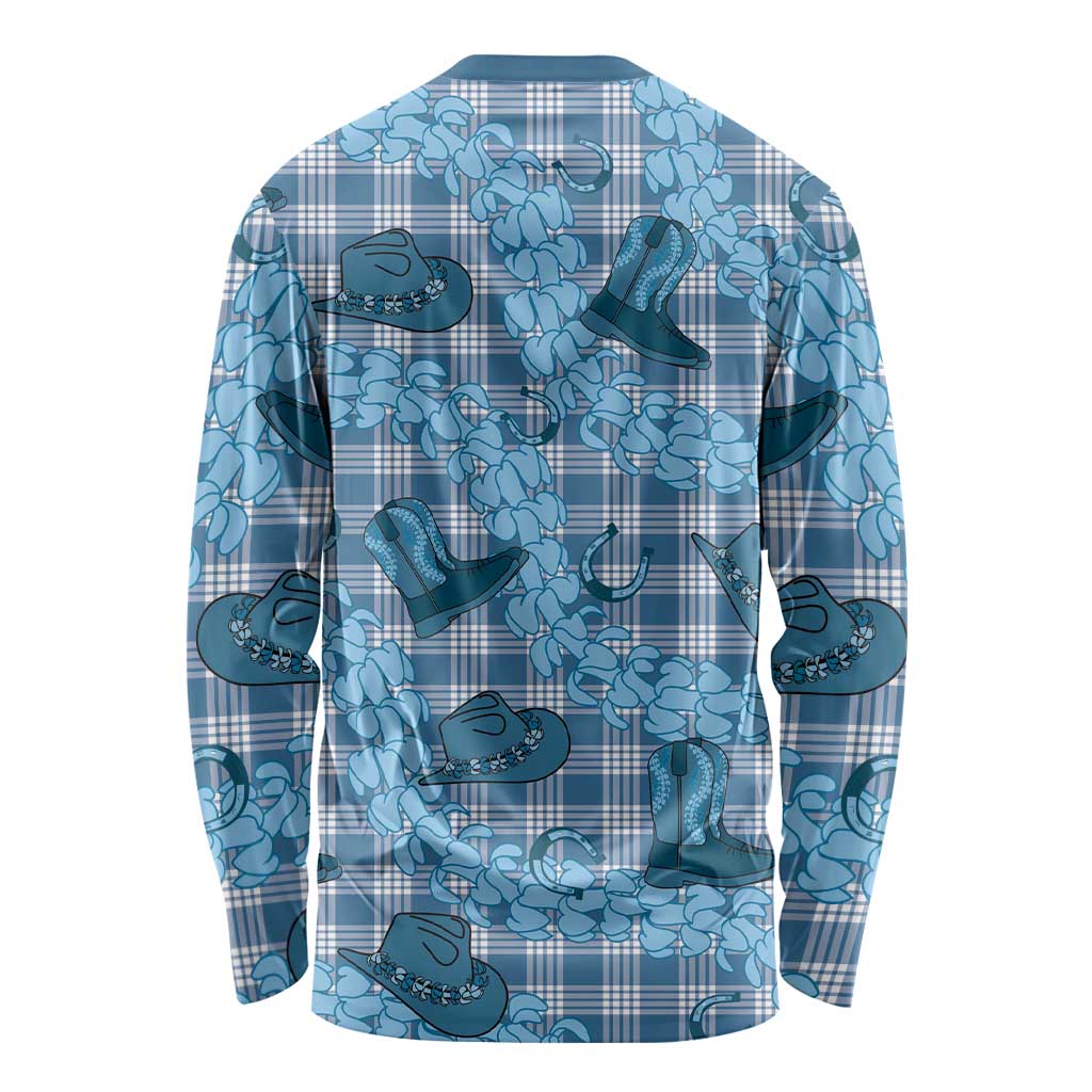 Cyan Palaka Hawaii Cowboy Long Sleeve Shirt Puakenikeni Lei Paniolo Papale Seamless Vibes LT14 - Polynesian Pride