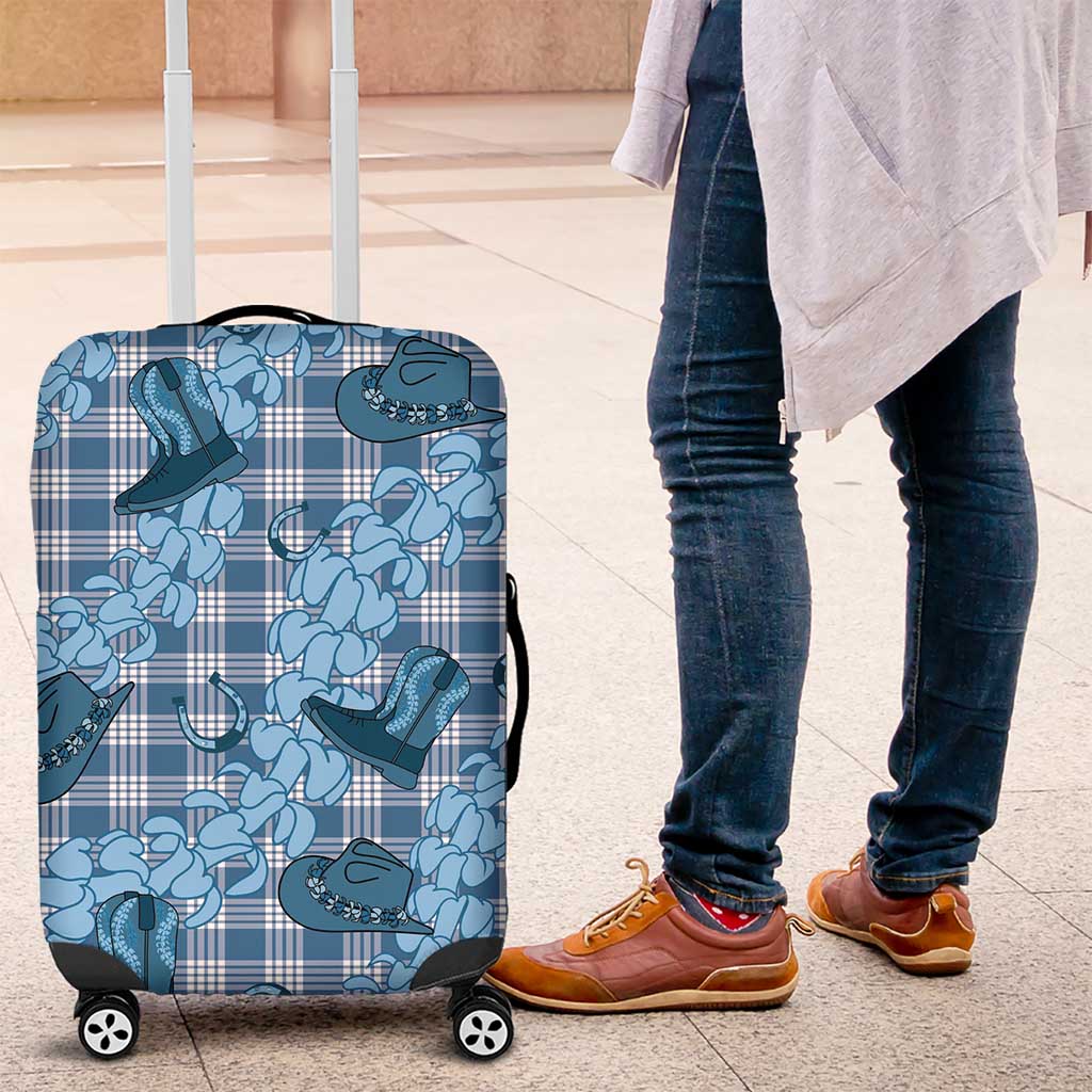 Cyan Palaka Hawaii Cowboy Luggage Cover Puakenikeni Lei Paniolo Papale Seamless Vibes LT14 Cyan - Polynesian Pride