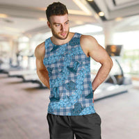 Cyan Palaka Hawaii Cowboy Men Tank Top Puakenikeni Lei Paniolo Papale Seamless Vibes LT14 Cyan - Polynesian Pride