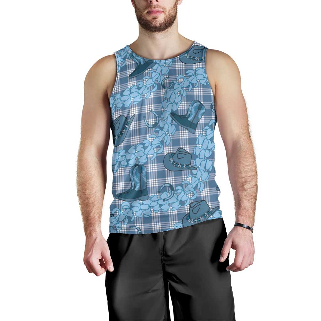Cyan Palaka Hawaii Cowboy Men Tank Top Puakenikeni Lei Paniolo Papale Seamless Vibes LT14 - Polynesian Pride