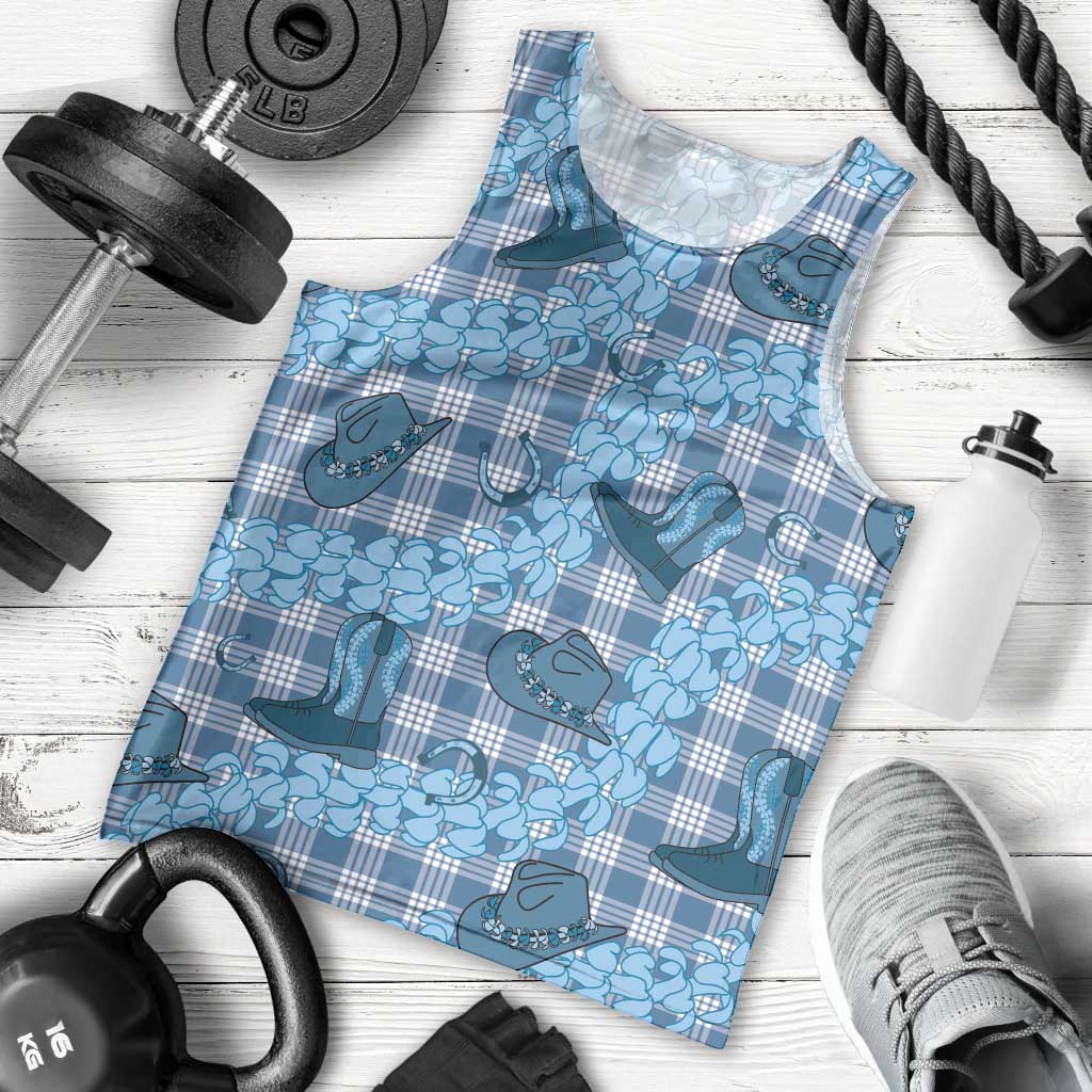 Cyan Palaka Hawaii Cowboy Men Tank Top Puakenikeni Lei Paniolo Papale Seamless Vibes LT14 - Polynesian Pride