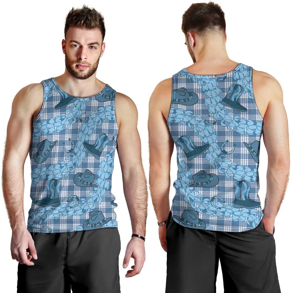 Cyan Palaka Hawaii Cowboy Men Tank Top Puakenikeni Lei Paniolo Papale Seamless Vibes LT14 - Polynesian Pride