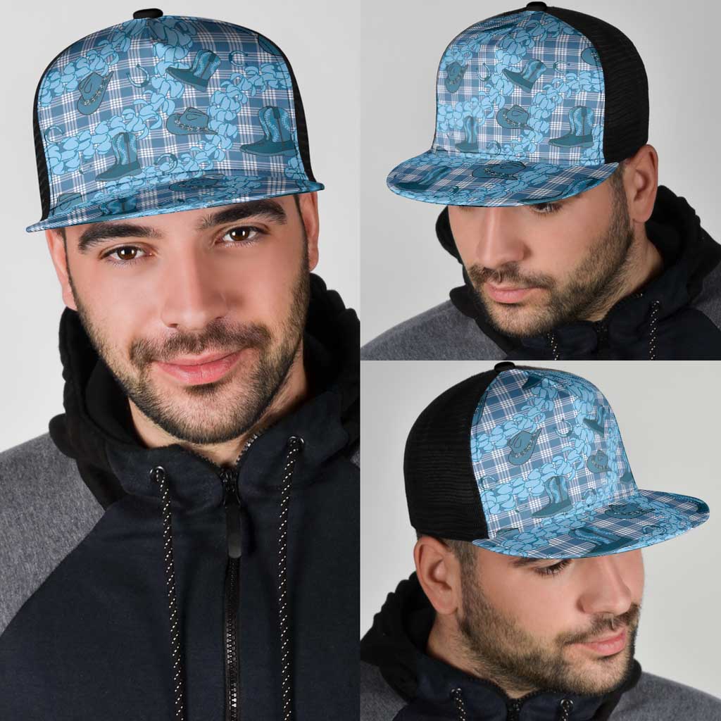 Cyan Palaka Hawaii Cowboy Mesh Trucker Cap Puakenikeni Lei Paniolo Papale Seamless Vibes LT14 - Polynesian Pride