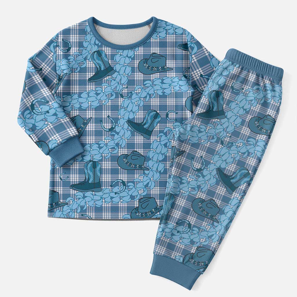 Cyan Palaka Hawaii Cowboy Christmas Pajama Set Puakenikeni Lei Paniolo Papale Seamless Vibes LT14 Men Cyan - Polynesian Pride