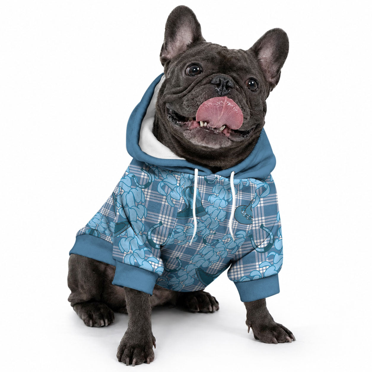 Cyan Palaka Hawaii Cowboy Pet Hoodie Puakenikeni Lei Paniolo Papale Seamless Vibes