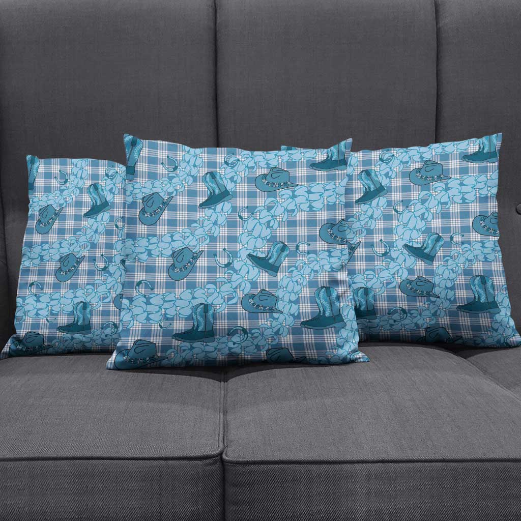 Cyan Palaka Hawaii Cowboy Pillow Cover Puakenikeni Lei Paniolo Papale Seamless Vibes LT14 - Polynesian Pride