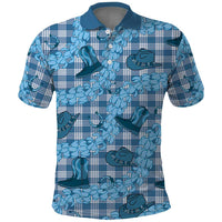 Cyan Palaka Hawaii Cowboy Polo Shirt Puakenikeni Lei Paniolo Papale Seamless Vibes LT14 Cyan - Polynesian Pride