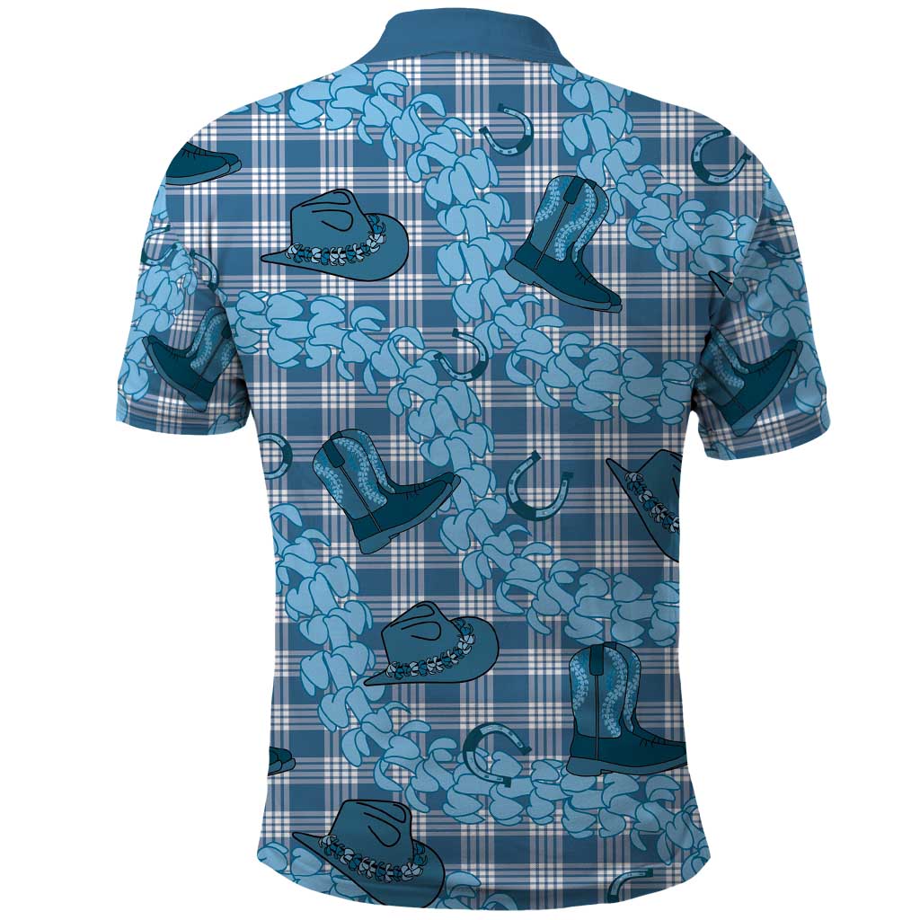 Cyan Palaka Hawaii Cowboy Polo Shirt Puakenikeni Lei Paniolo Papale Seamless Vibes LT14 - Polynesian Pride