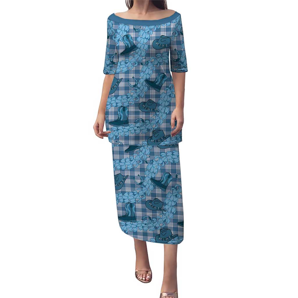 Cyan Palaka Hawaii Cowboy Puletasi Puakenikeni Lei Paniolo Papale Seamless Vibes LT14 Long Dress Cyan - Polynesian Pride