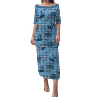 Cyan Palaka Hawaii Cowboy Puletasi Puakenikeni Lei Paniolo Papale Seamless Vibes LT14 Long Dress Cyan - Polynesian Pride
