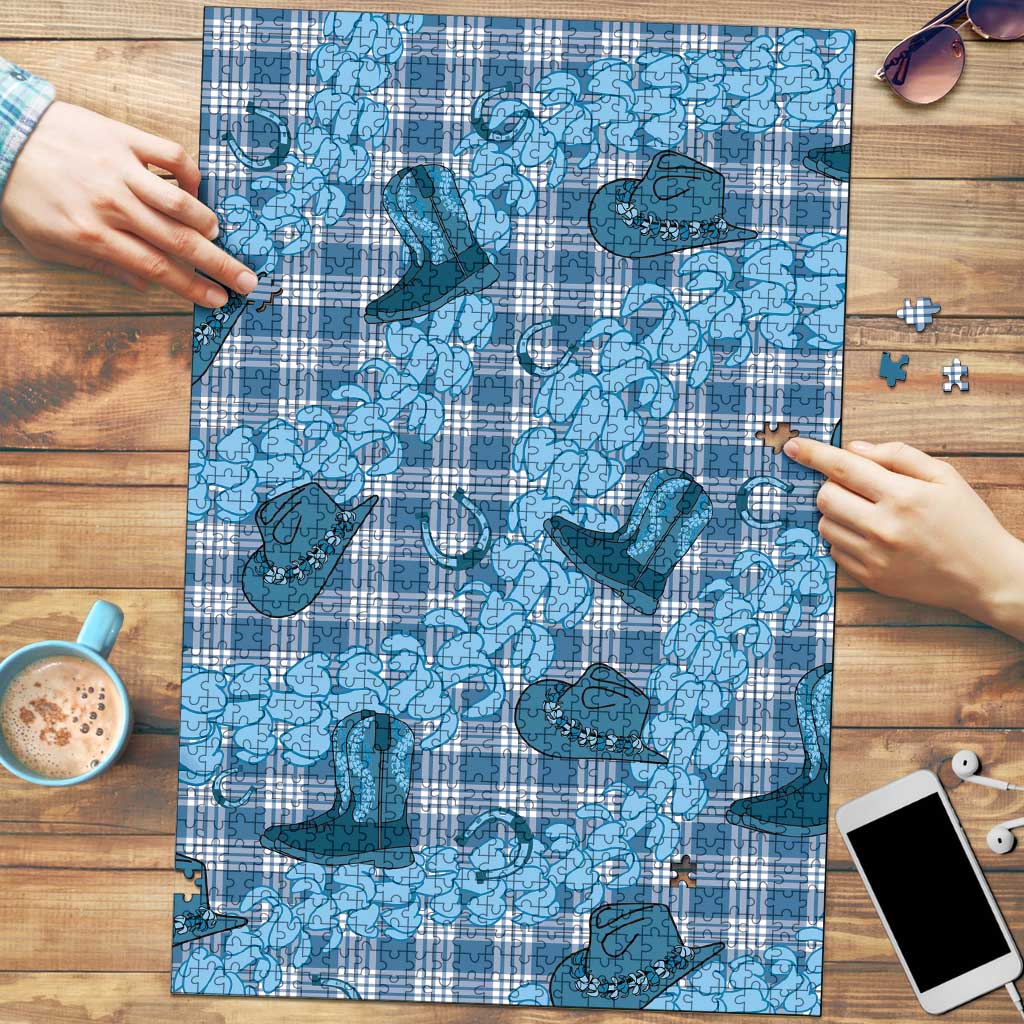 Cyan Palaka Hawaii Cowboy Puzzle Puakenikeni Lei Paniolo Papale Seamless Vibes LT14 Cyan - Polynesian Pride