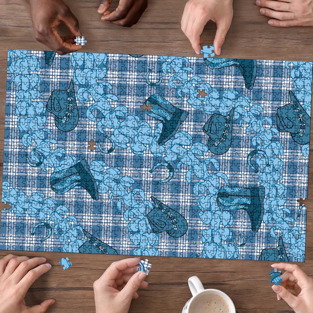 Cyan Palaka Hawaii Cowboy Puzzle Puakenikeni Lei Paniolo Papale Seamless Vibes LT14 - Polynesian Pride