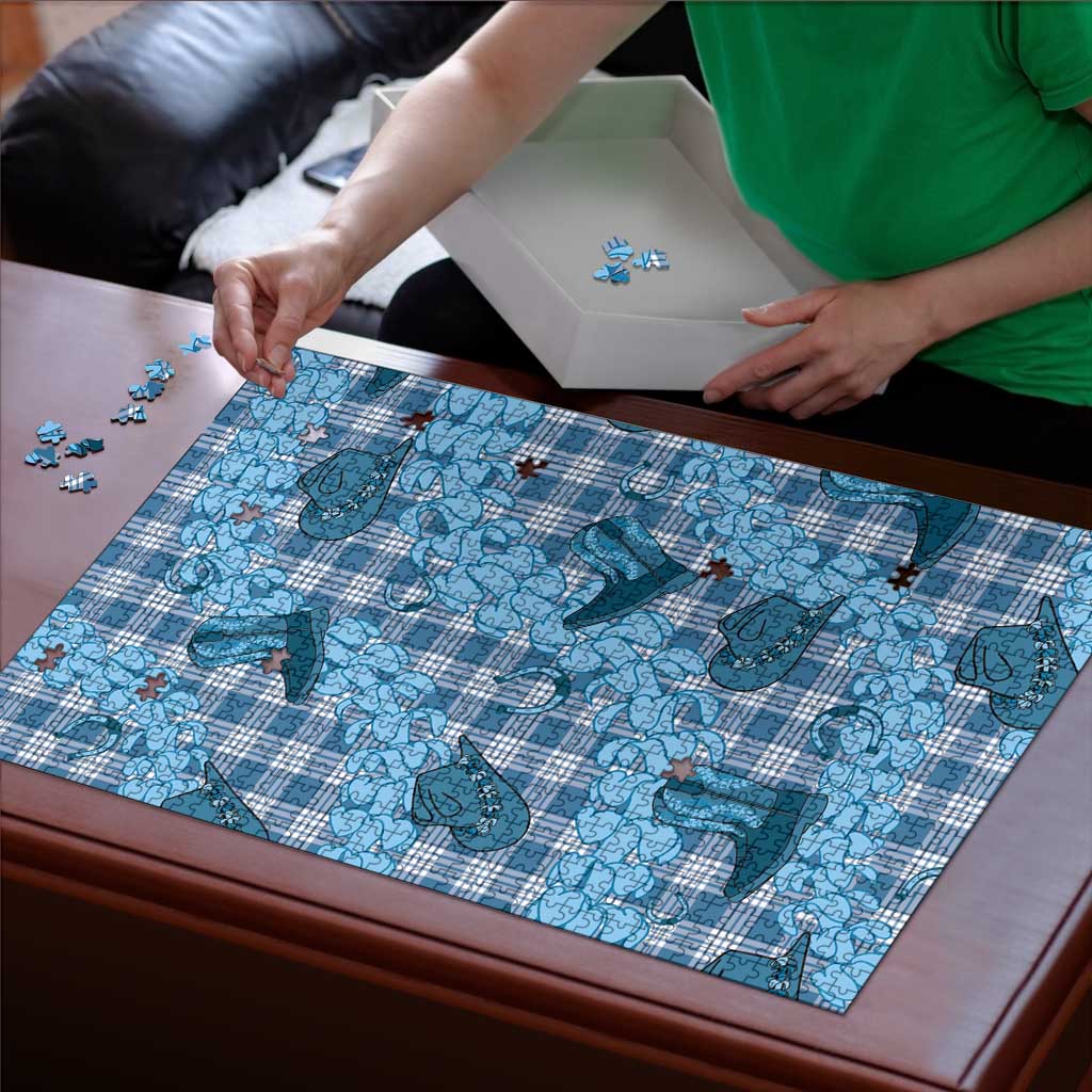 Cyan Palaka Hawaii Cowboy Puzzle Puakenikeni Lei Paniolo Papale Seamless Vibes LT14 - Polynesian Pride