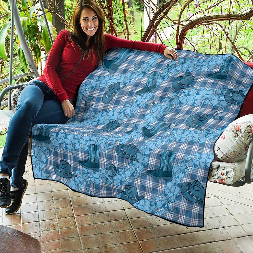 Cyan Palaka Hawaii Cowboy Quilt Puakenikeni Lei Paniolo Papale Seamless Vibes LT14 - Polynesian Pride