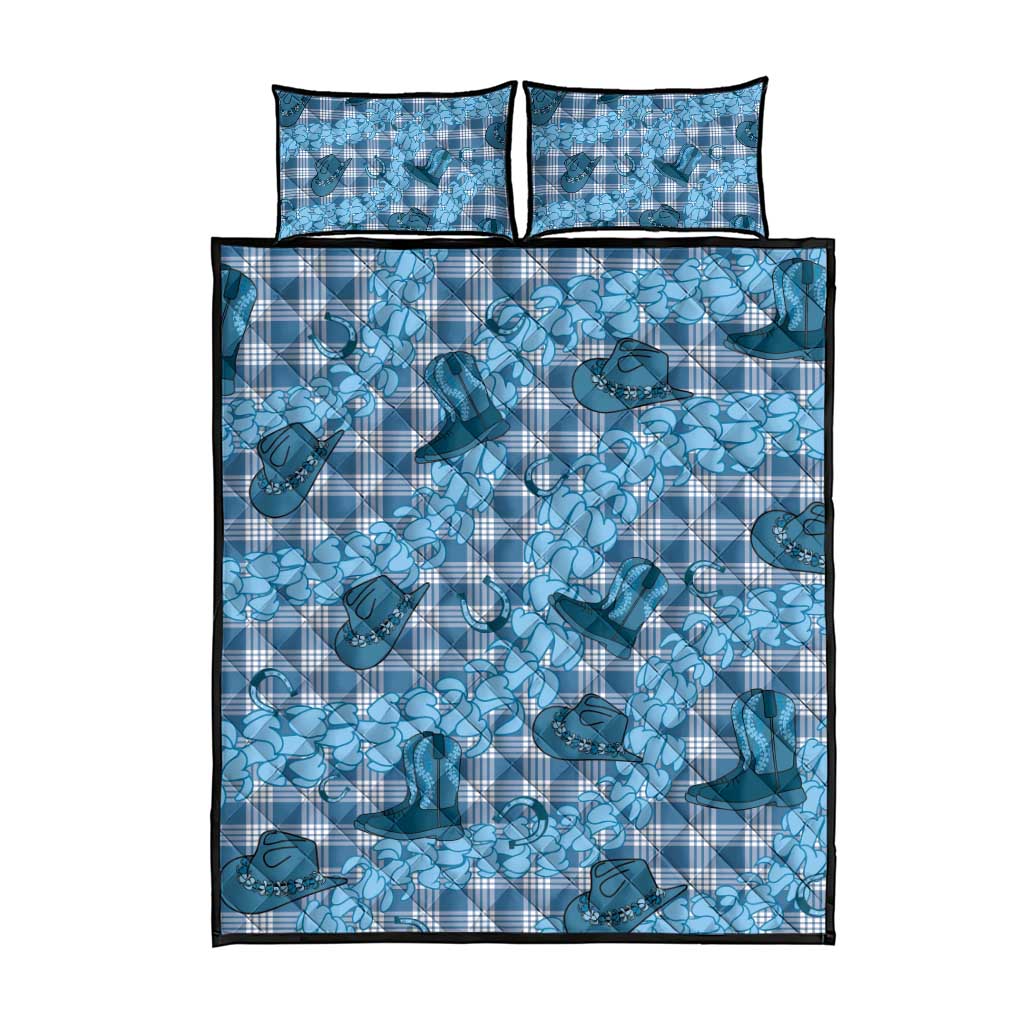 Cyan Palaka Hawaii Cowboy Quilt Bed Set Puakenikeni Lei Paniolo Papale Seamless Vibes LT14 - Polynesian Pride