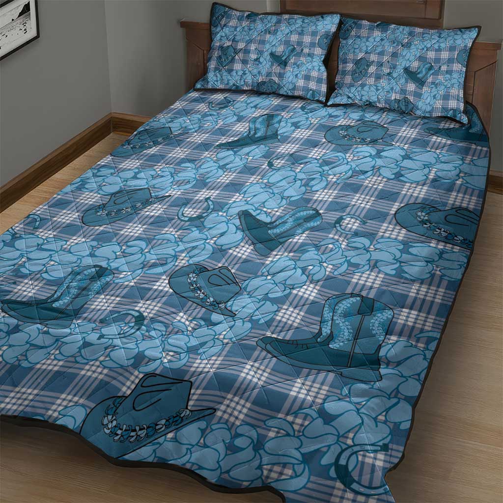 Cyan Palaka Hawaii Cowboy Quilt Bed Set Puakenikeni Lei Paniolo Papale Seamless Vibes LT14 - Polynesian Pride