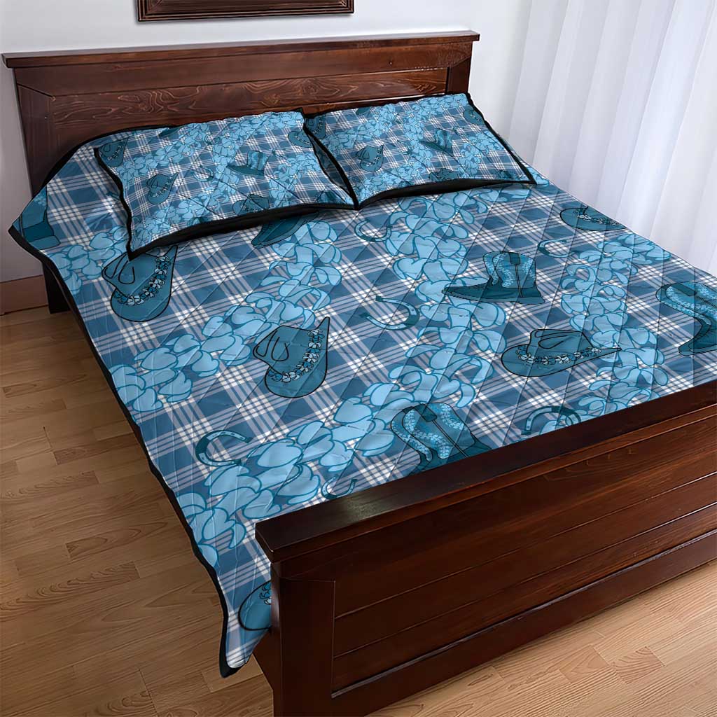 Cyan Palaka Hawaii Cowboy Quilt Bed Set Puakenikeni Lei Paniolo Papale Seamless Vibes LT14 - Polynesian Pride
