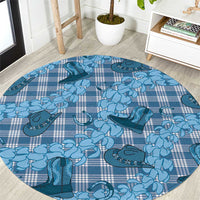 Cyan Palaka Hawaii Cowboy Round Carpet Puakenikeni Lei Paniolo Papale Seamless Vibes LT14 Cyan - Polynesian Pride
