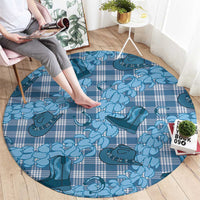 Cyan Palaka Hawaii Cowboy Round Carpet Puakenikeni Lei Paniolo Papale Seamless Vibes LT14 - Polynesian Pride