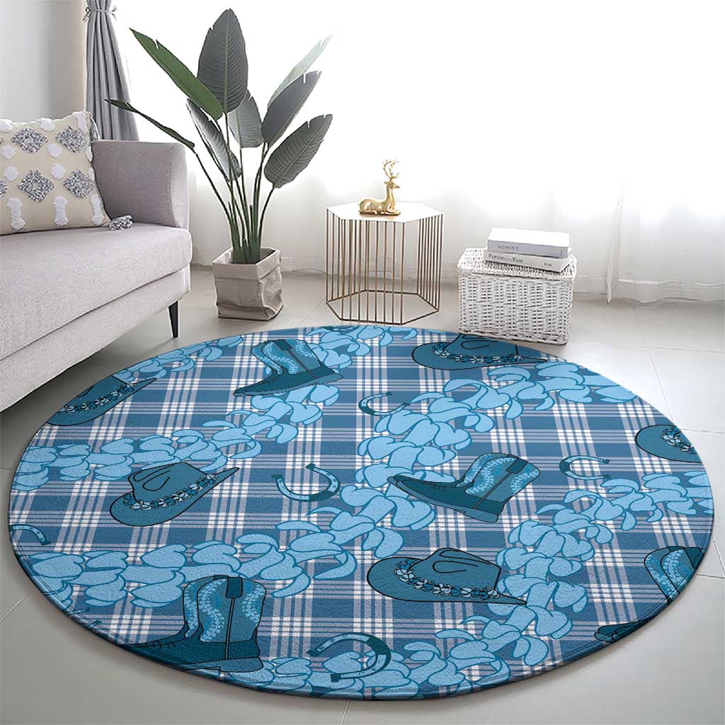Cyan Palaka Hawaii Cowboy Round Carpet Puakenikeni Lei Paniolo Papale Seamless Vibes LT14 - Polynesian Pride