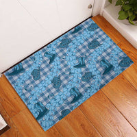 Cyan Palaka Hawaii Cowboy Rubber Doormat Puakenikeni Lei Paniolo Papale Seamless Vibes LT14 - Polynesian Pride