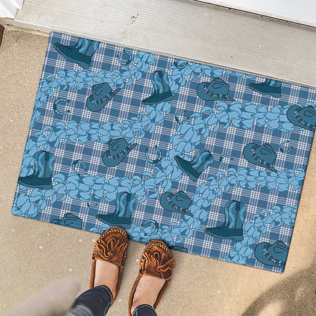 Cyan Palaka Hawaii Cowboy Rubber Doormat Puakenikeni Lei Paniolo Papale Seamless Vibes LT14 - Polynesian Pride