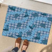 Cyan Palaka Hawaii Cowboy Rubber Doormat Puakenikeni Lei Paniolo Papale Seamless Vibes LT14 - Polynesian Pride