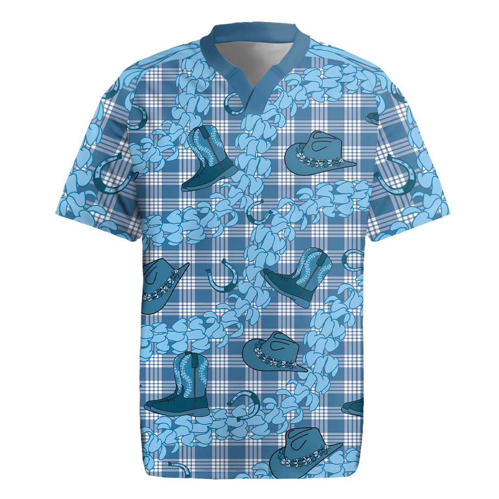 Cyan Palaka Hawaii Cowboy Rugby Jersey Puakenikeni Lei Paniolo Papale Seamless Vibes LT14 Cyan - Polynesian Pride