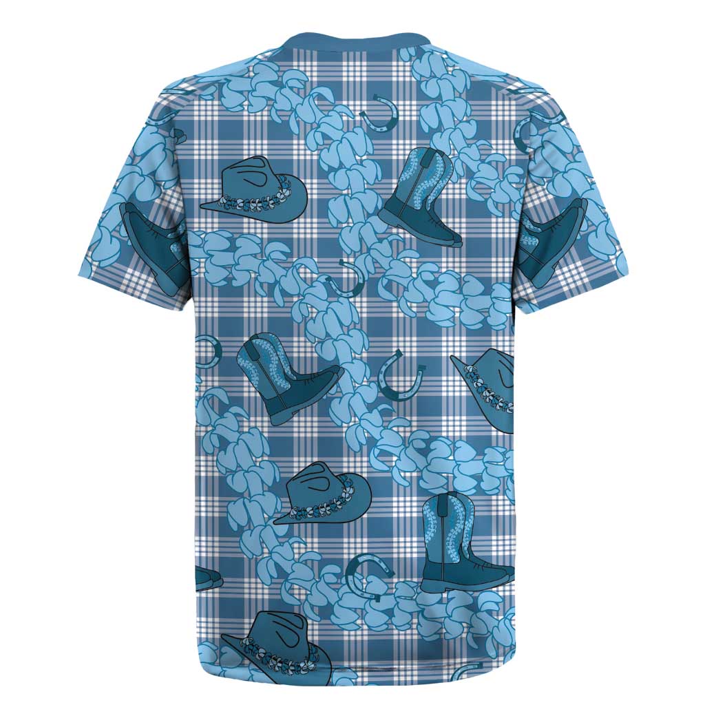 Cyan Palaka Hawaii Cowboy Rugby Jersey Puakenikeni Lei Paniolo Papale Seamless Vibes LT14 - Polynesian Pride
