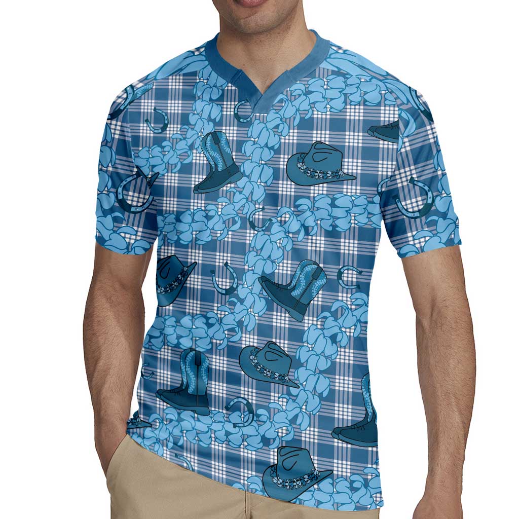 Cyan Palaka Hawaii Cowboy Rugby Jersey Puakenikeni Lei Paniolo Papale Seamless Vibes LT14 - Polynesian Pride