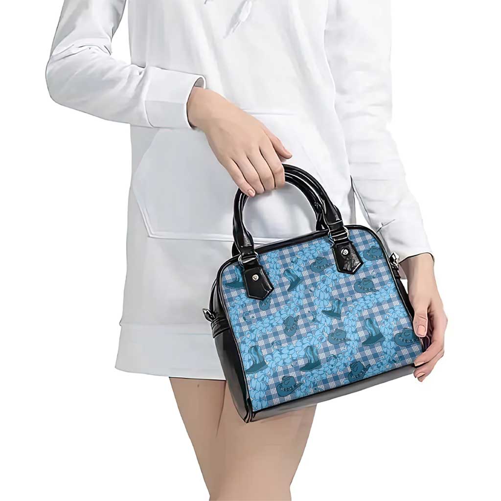 Cyan Palaka Hawaii Cowboy Shoulder Handbag Puakenikeni Lei Paniolo Papale Seamless Vibes LT14 - Polynesian Pride
