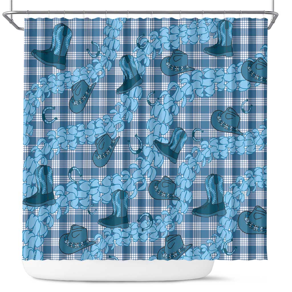 Cyan Palaka Hawaii Cowboy Shower Curtain Puakenikeni Lei Paniolo Papale Seamless Vibes LT14 Cyan - Polynesian Pride