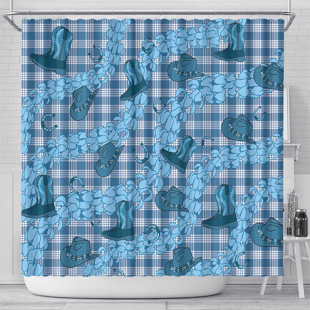 Cyan Palaka Hawaii Cowboy Shower Curtain Puakenikeni Lei Paniolo Papale Seamless Vibes LT14 - Polynesian Pride