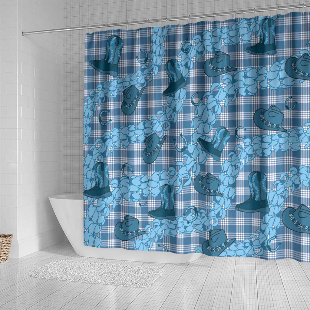Cyan Palaka Hawaii Cowboy Shower Curtain Puakenikeni Lei Paniolo Papale Seamless Vibes LT14 - Polynesian Pride