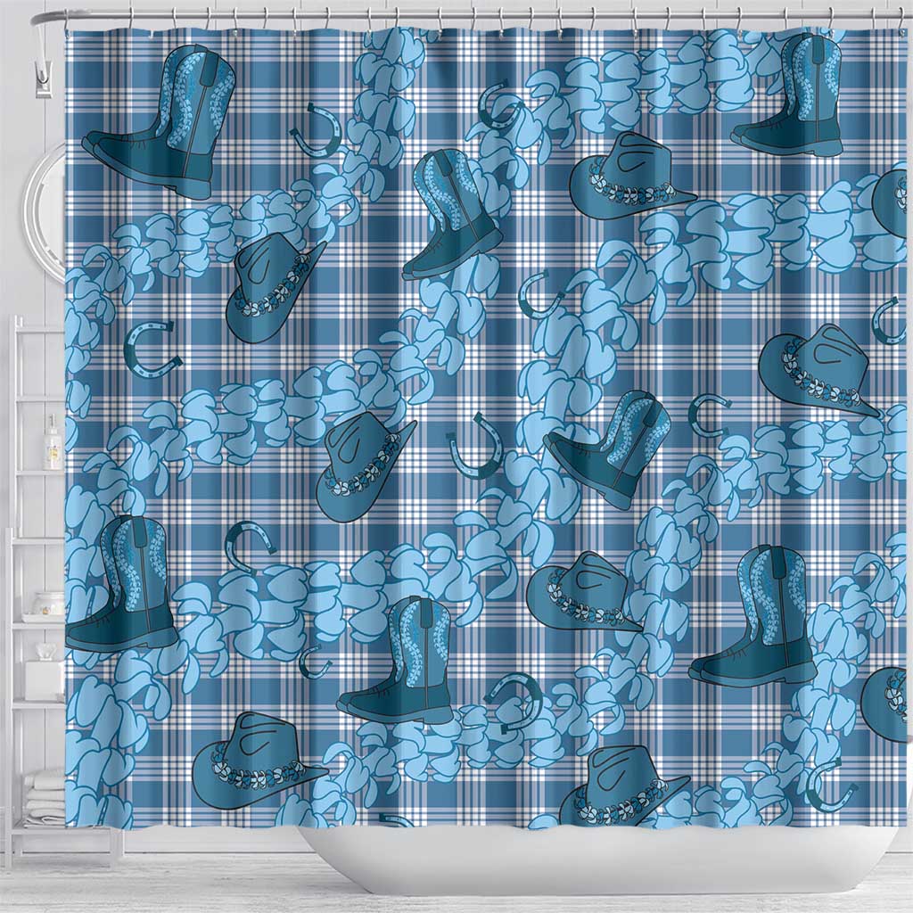 Cyan Palaka Hawaii Cowboy Shower Curtain Puakenikeni Lei Paniolo Papale Seamless Vibes LT14 - Polynesian Pride