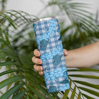 Cyan Palaka Hawaii Cowboy Skinny Tumbler Puakenikeni Lei Paniolo Papale Seamless Vibes LT14 - Polynesian Pride