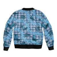 Cyan Palaka Hawaii Cowboy Sleeve Zip Bomber Jacket Puakenikeni Lei Paniolo Papale Seamless Vibes LT14 - Polynesian Pride