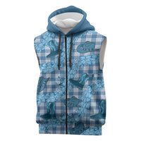 Cyan Palaka Hawaii Cowboy Sleeveless Zip Hoodie Puakenikeni Lei Paniolo Papale Seamless Vibes LT14 Cyan - Polynesian Pride