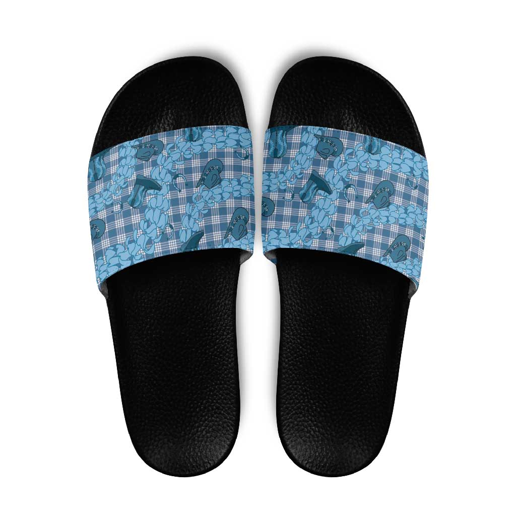 Cyan Palaka Hawaii Cowboy Slide Sandals Puakenikeni Lei Paniolo Papale Seamless Vibes LT14 Cyan - Polynesian Pride