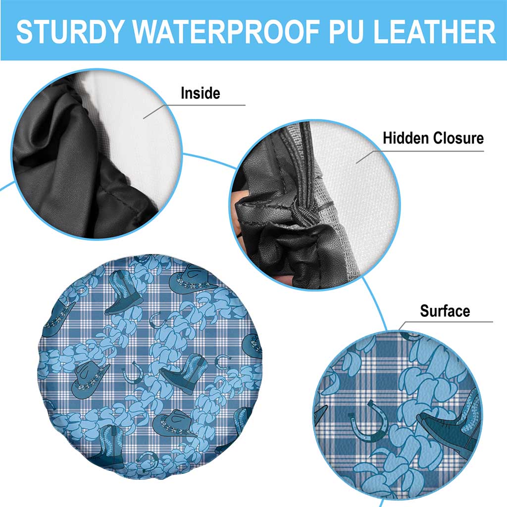 Cyan Palaka Hawaii Cowboy Spare Tire Cover Puakenikeni Lei Paniolo Papale Seamless Vibes LT14 - Polynesian Pride