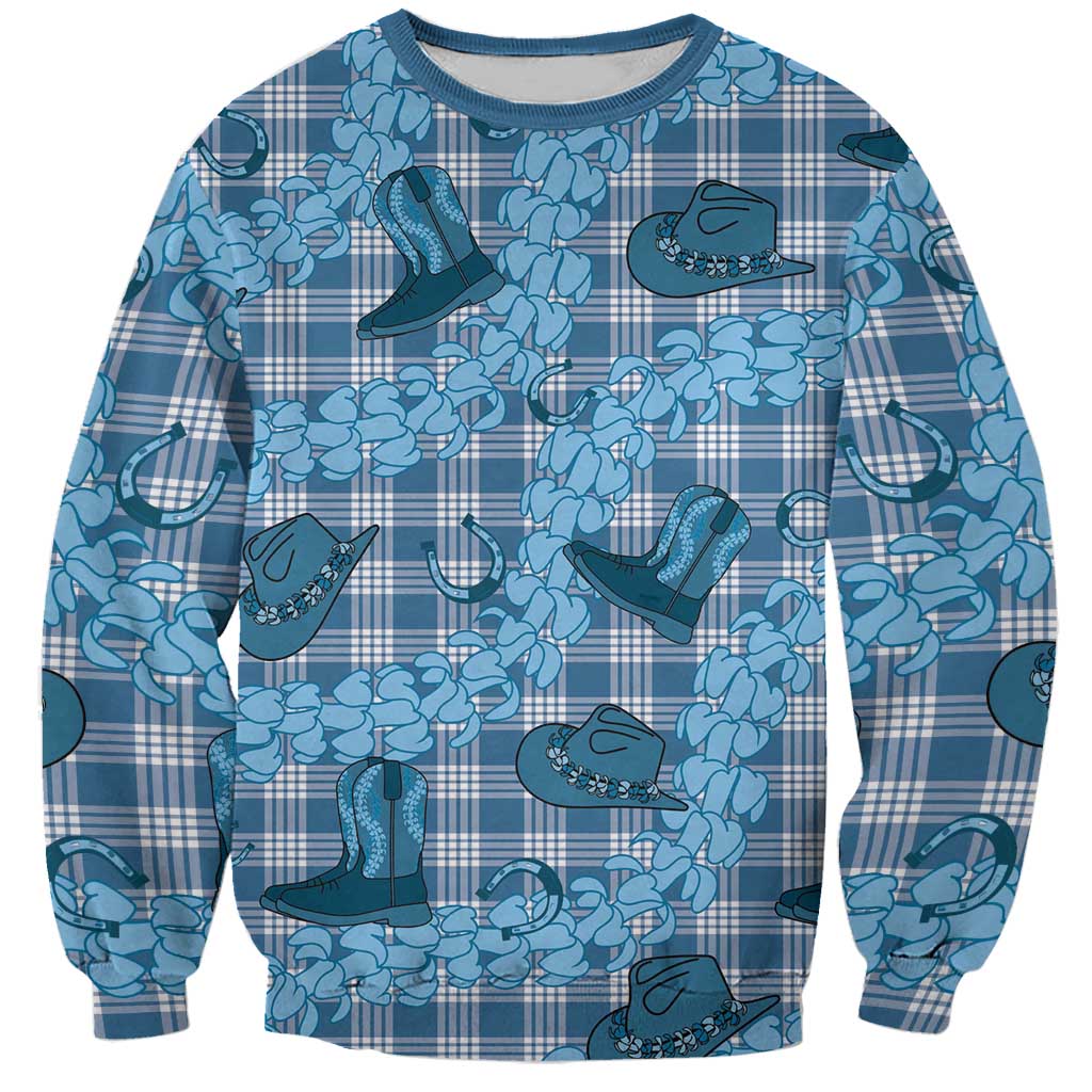 Cyan Palaka Hawaii Cowboy Sweatshirt Puakenikeni Lei Paniolo Papale Seamless Vibes LT14 Unisex Cyan - Polynesian Pride